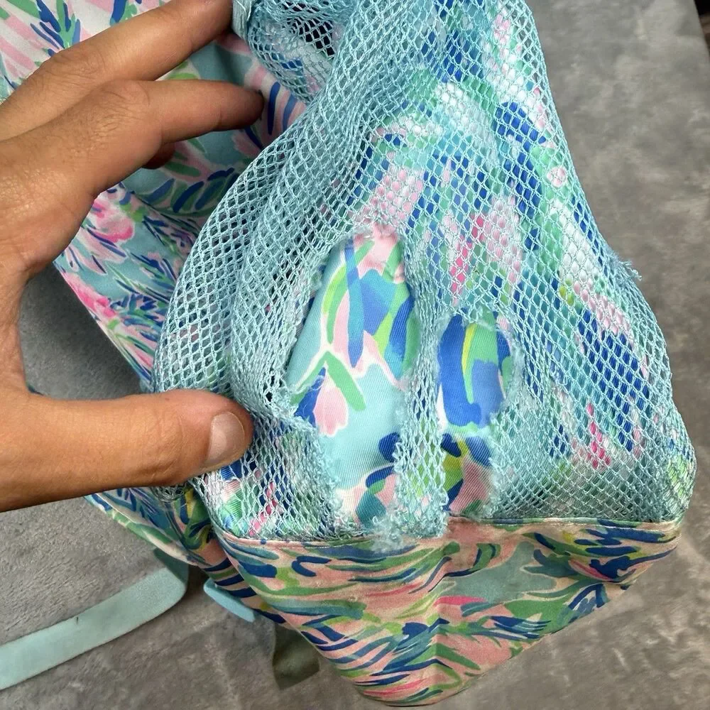 Lilly Pulitzer Tropical Floral Backpack Blue Pink Green Gold Logo